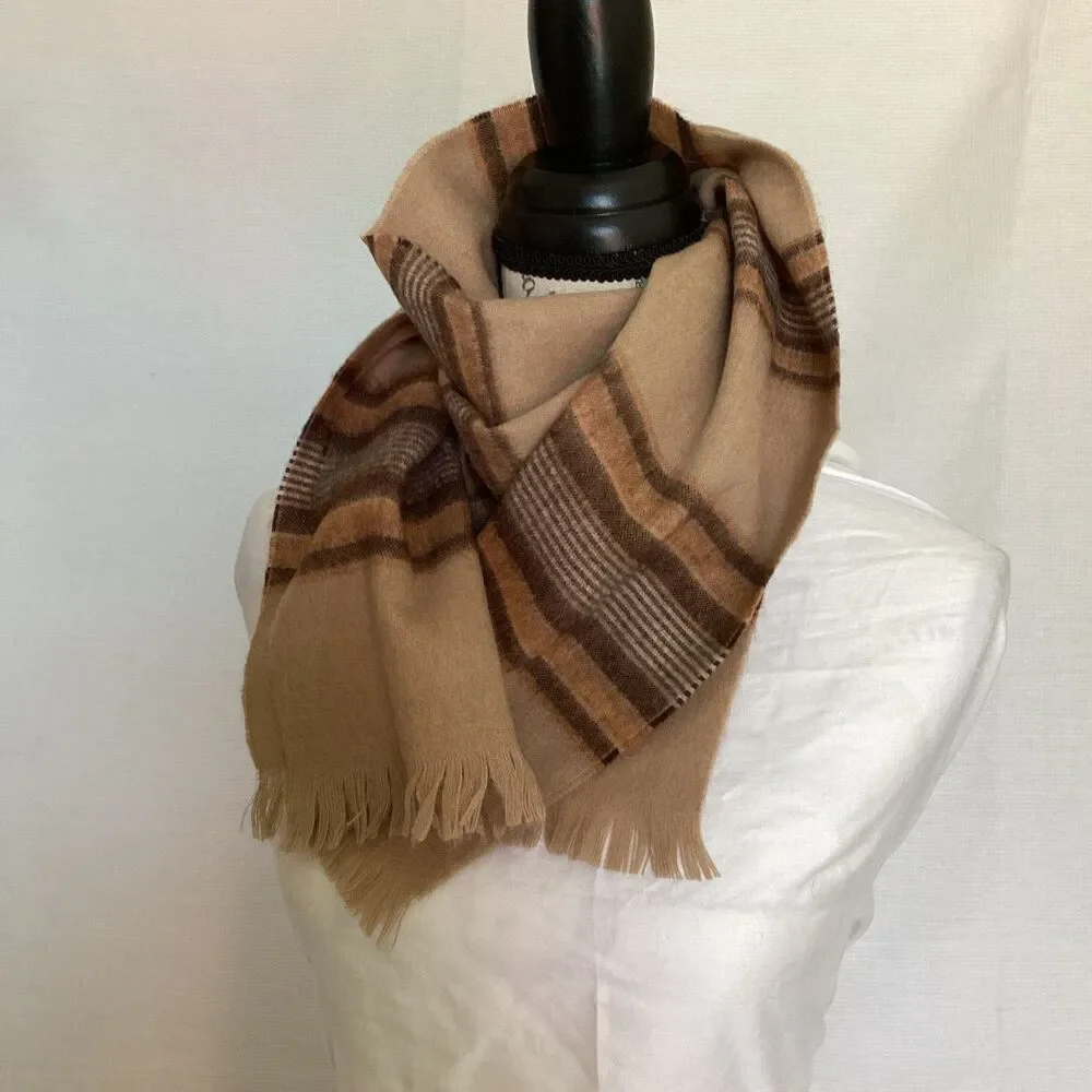 Soft brushed acrylic Brown Stripe Neck Warmer Scarf Vintage 80s abt 11 x 51